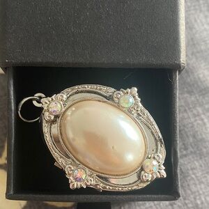 Vintage Silver and not real Pearl Photo Frame Pendant